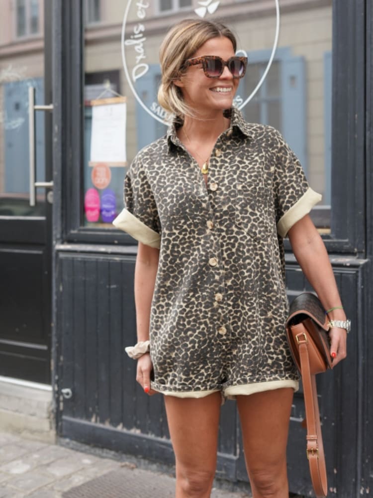 Women's Casual Animal-Print Button-Front Romper – Lisa – view 2