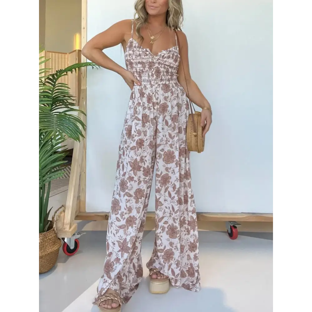 Floral V-Neck Jumpsuit – Flora – Rose