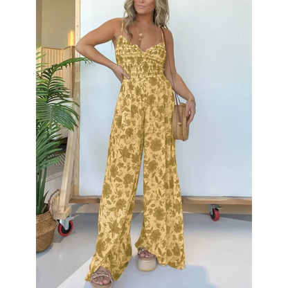 Floral V-Neck Jumpsuit – Flora – Yellow