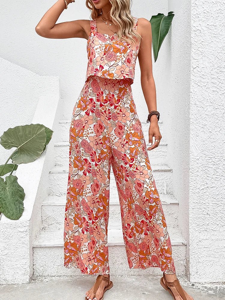 Women's Floral Jumpsuit – Perla – Apricot