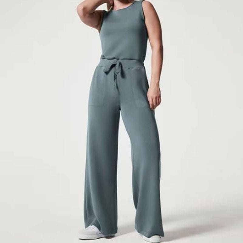 Casual Sleeveless Wide-Leg Jumpsuit with Pockets – Celia – Blue