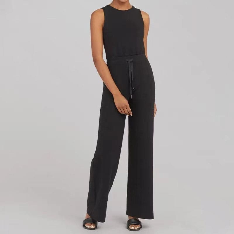 Casual Sleeveless Wide-Leg Jumpsuit with Pockets – Celia – Black
