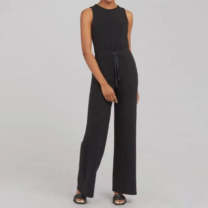 Casual Sleeveless Wide-Leg Jumpsuit with Pockets – Celia – Black