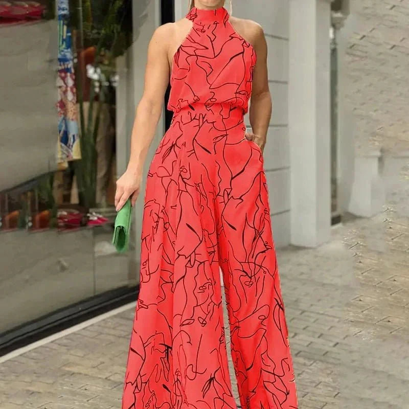 Women's Turtleneck Wide-Leg Jumpsuit – Eloise – Red