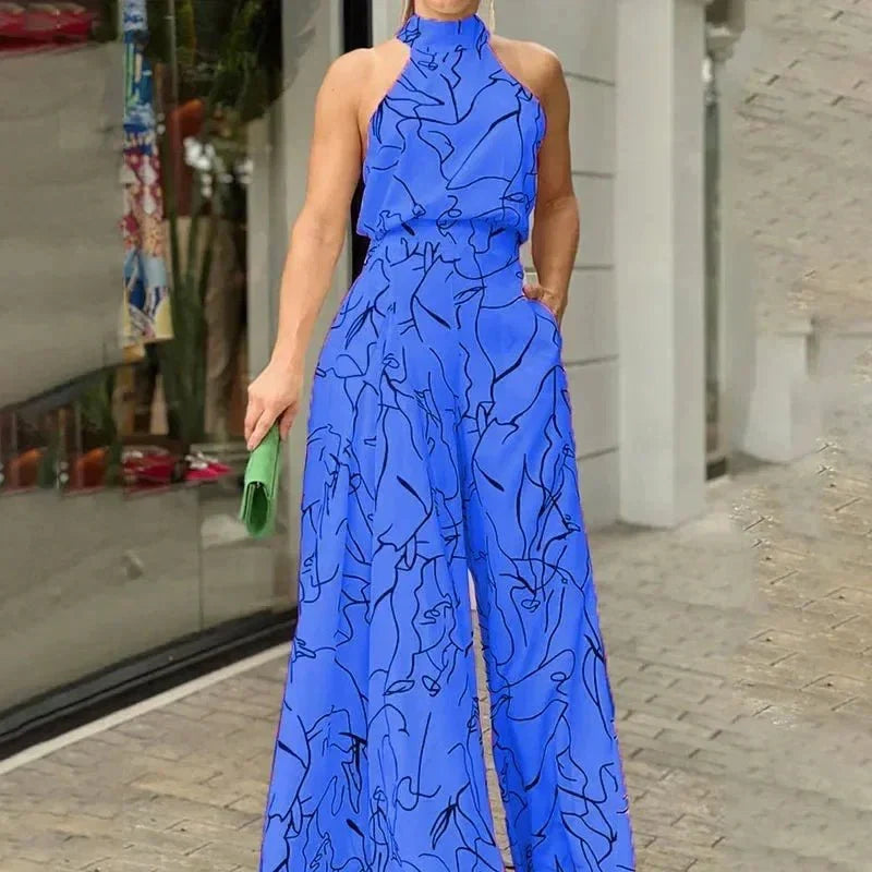 Women's Turtleneck Wide-Leg Jumpsuit – Eloise – Blue