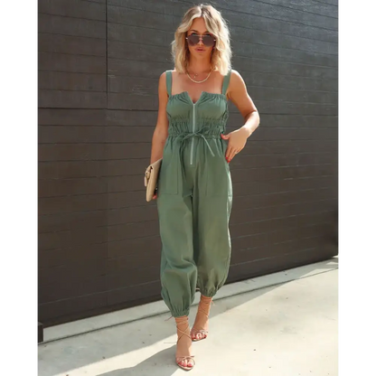 Women's Sleeveless Elastic Summer Jumpsuit – Sadie – Green