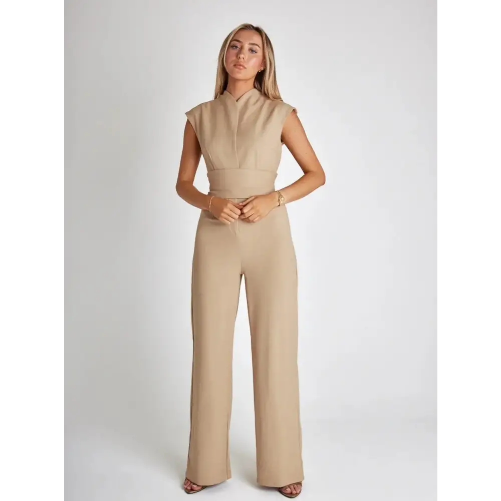 Women's Sleeveless Bow Jumpsuit – Elodie – Beige
