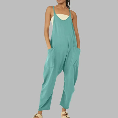 Women's Cropped Wide-Leg Jumpsuit with Pockets – Lisette – Green