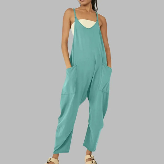 Women's Cropped Wide-Leg Jumpsuit with Pockets – Lisette – Green