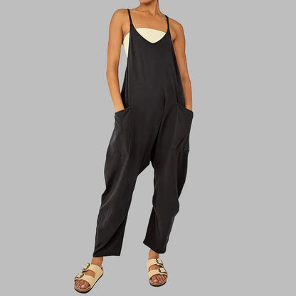 Women's Cropped Wide-Leg Jumpsuit with Pockets – Lisette – Black