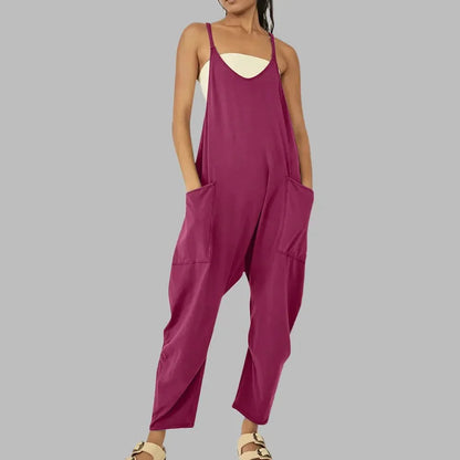 Women's Cropped Wide-Leg Jumpsuit with Pockets – Lisette – Purple
