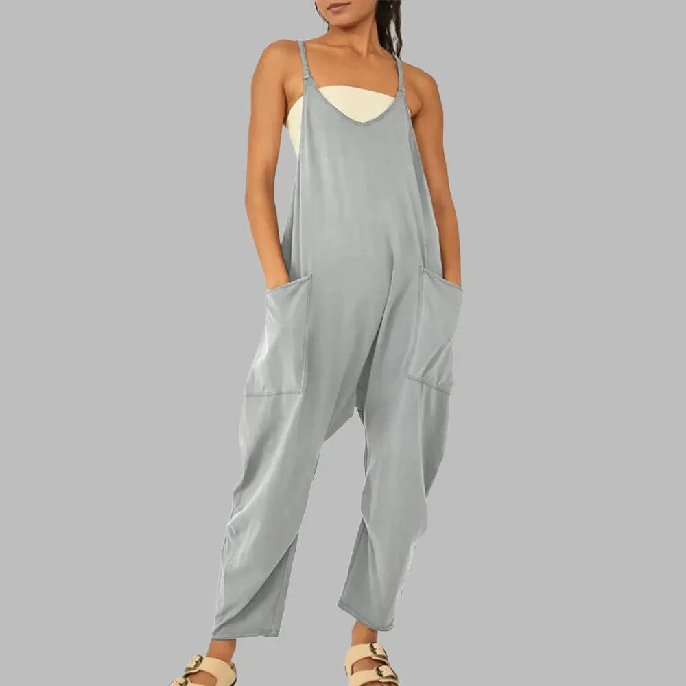 Women's Cropped Wide-Leg Jumpsuit with Pockets – Lisette – Gray
