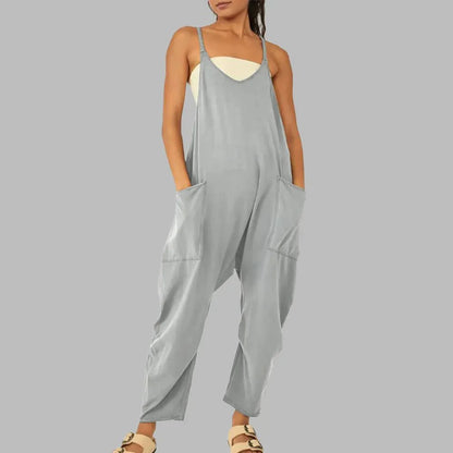 Women's Cropped Wide-Leg Jumpsuit with Pockets – Lisette – Gray