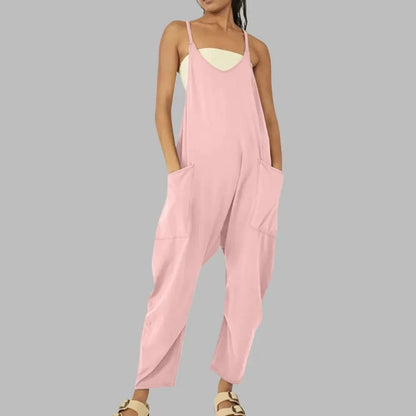 Women's Cropped Wide-Leg Jumpsuit with Pockets – Lisette – Pink