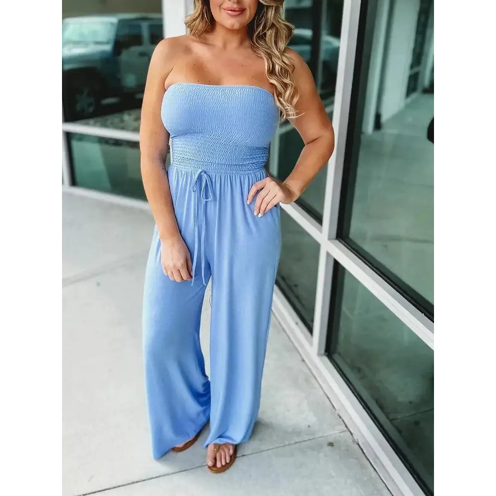 Women's Strapless Jumpsuit – Ida – Light Blue