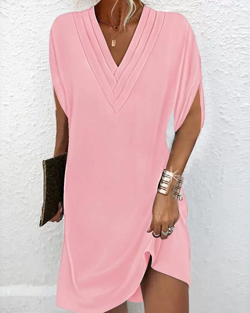 Solid Dress with Slit Sleeves – Sage – Pink