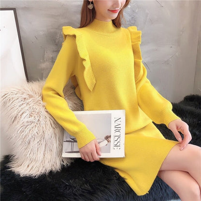 Women's Ruffled Knit Dress – Loren – Yellow