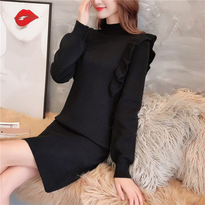Women's Ruffled Knit Dress – Loren – Black