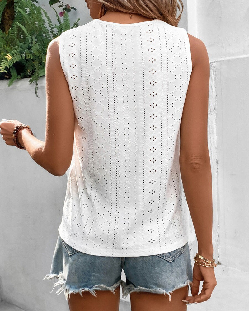 Women's Eyelet-Embroidered Tank with Lace Panel – Rina – view 2