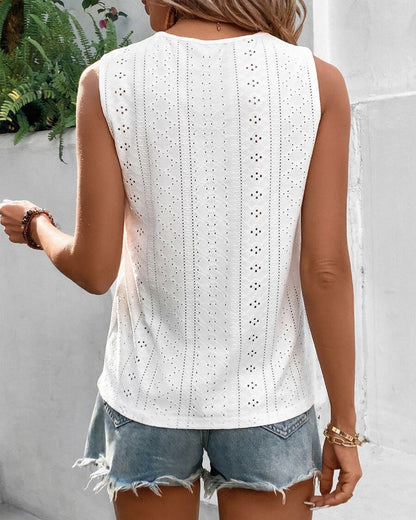 Women's Eyelet-Embroidered Tank with Lace Panel – Rina – view 2
