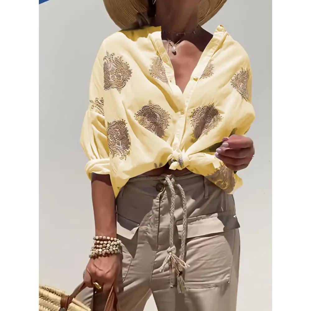 Women's Embroidered Cotton Button Shirt – Ella – Yellow