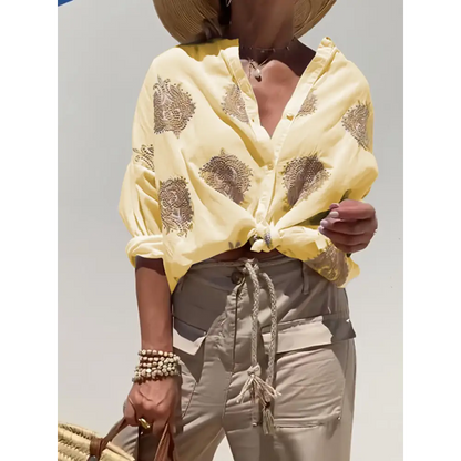 Women's Embroidered Cotton Button Shirt – Ella – Yellow