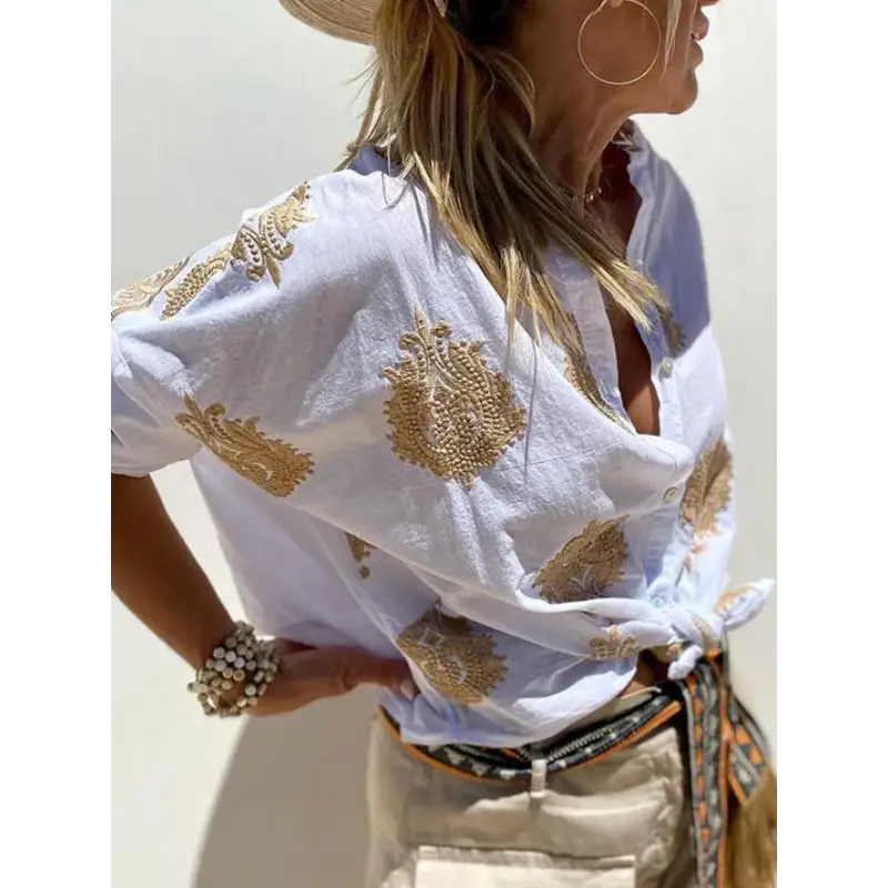 Women's Embroidered Cotton Button Shirt – Ella
