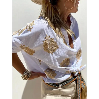 Women's Embroidered Cotton Button Shirt – Ella
