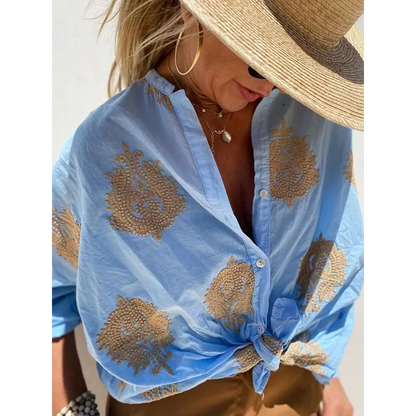 Women's Embroidered Cotton Button Shirt – Ella – view 4