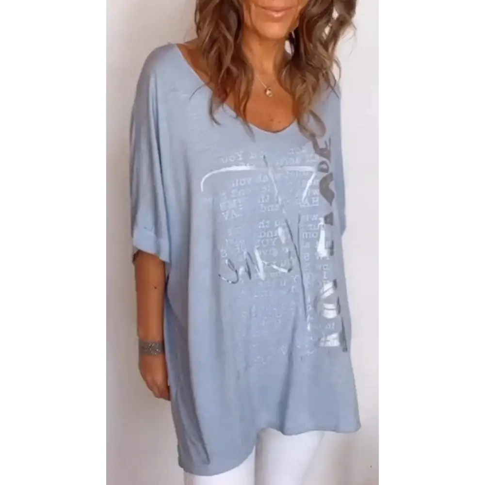 Casual Printed V-Neck Blouse – Amber – view 2