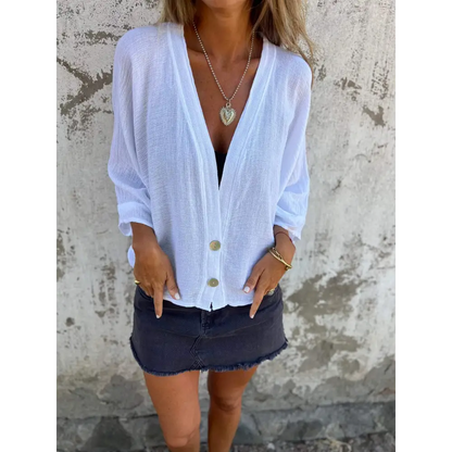 Casual Cotton-Linen V-Neck Blouse – Roman – view 5