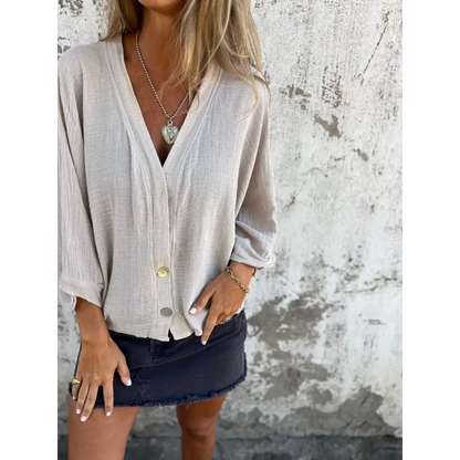 Casual Cotton-Linen V-Neck Blouse – Roman – view 6