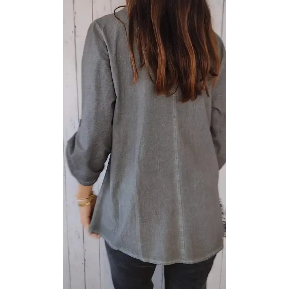 Casual Cotton-Linen Crewneck Shirt with 3/4 Sleeves – Clover – view 2