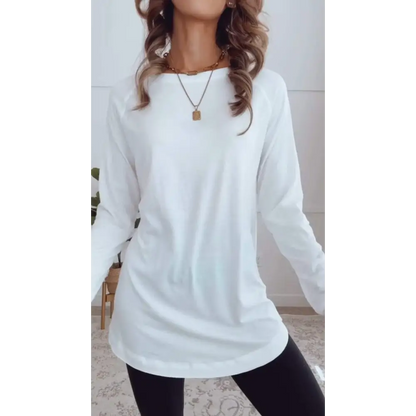 Solid Casual Crewneck Blouse – Yvonne – White