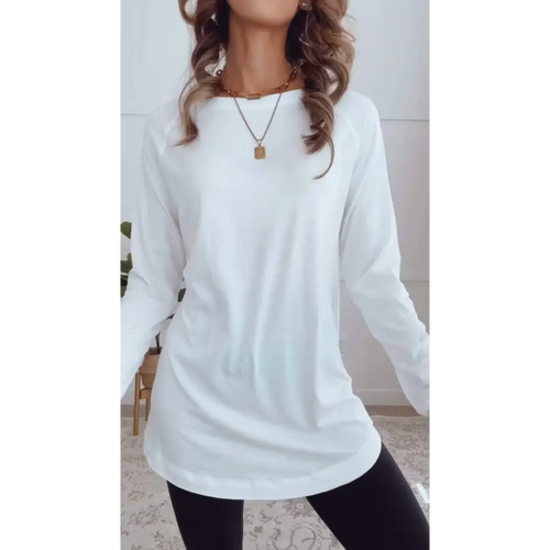 Solid Casual Crewneck Blouse – Yvonne – White