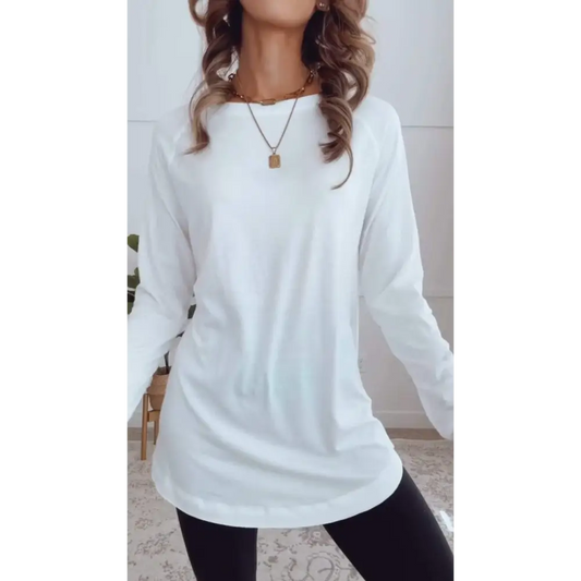 Solid Casual Crewneck Blouse – Yvonne – White