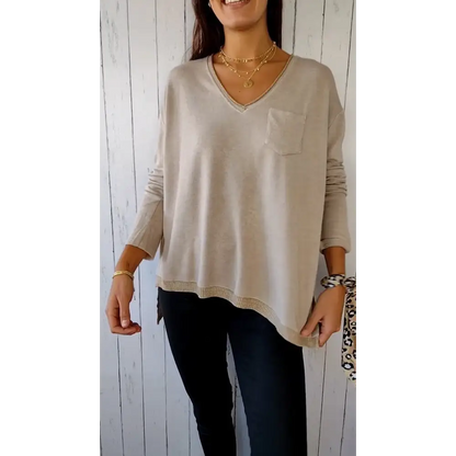 Casual Knit Long-Sleeve V-Neck Blouse – Frances