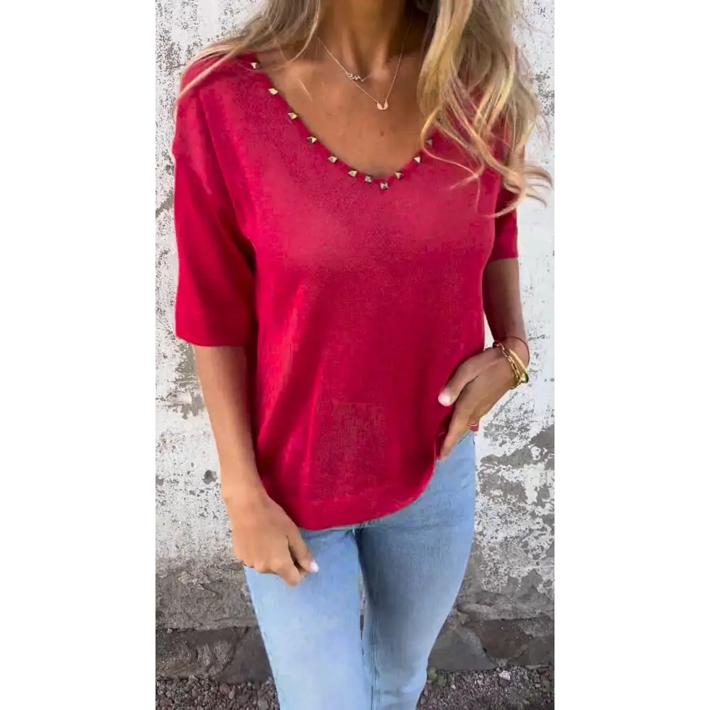 Rhinestone-Embellished V-Neck Blouse – Thalia – view 2
