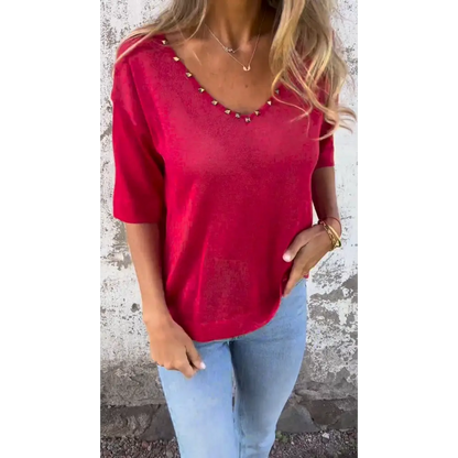 Rhinestone-Embellished V-Neck Blouse – Thalia – view 2