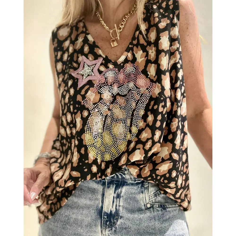 Casual Sequin and Bead Tank – Odette – Black