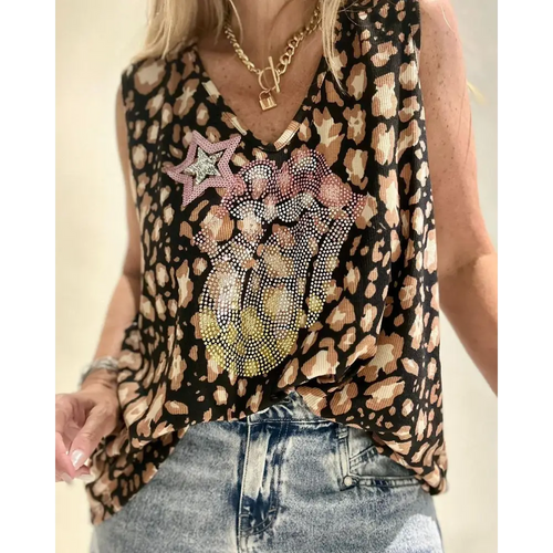 Casual Sequin and Bead Tank – Odette – Black