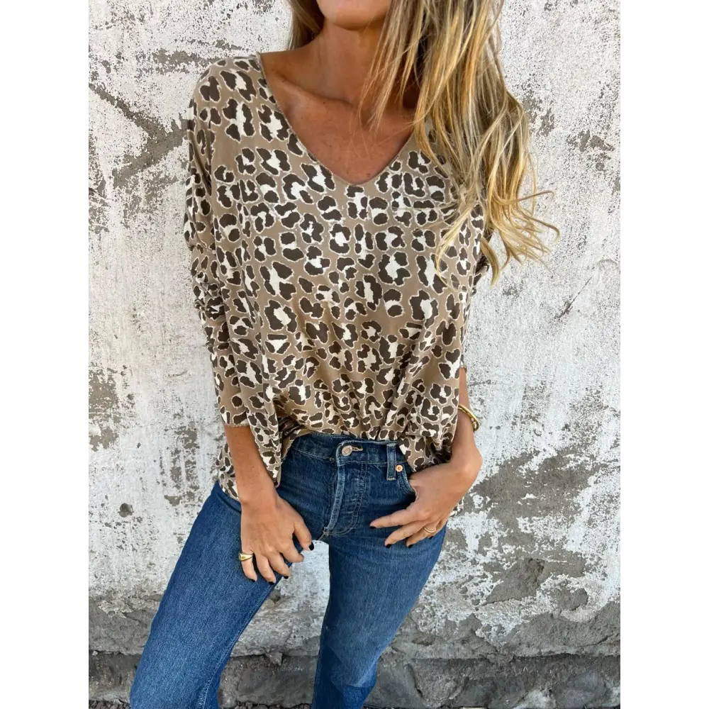 Leopard-Print V-Neck Blouse – Elin – view 2