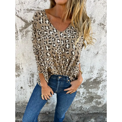 Leopard-Print V-Neck Blouse – Elin – view 2