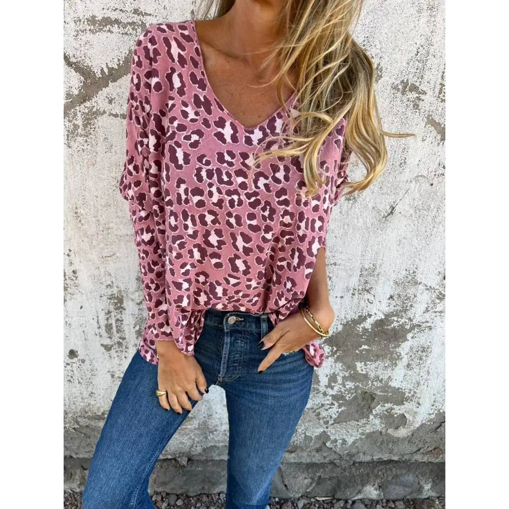 Leopard-Print V-Neck Blouse – Elin – view 3