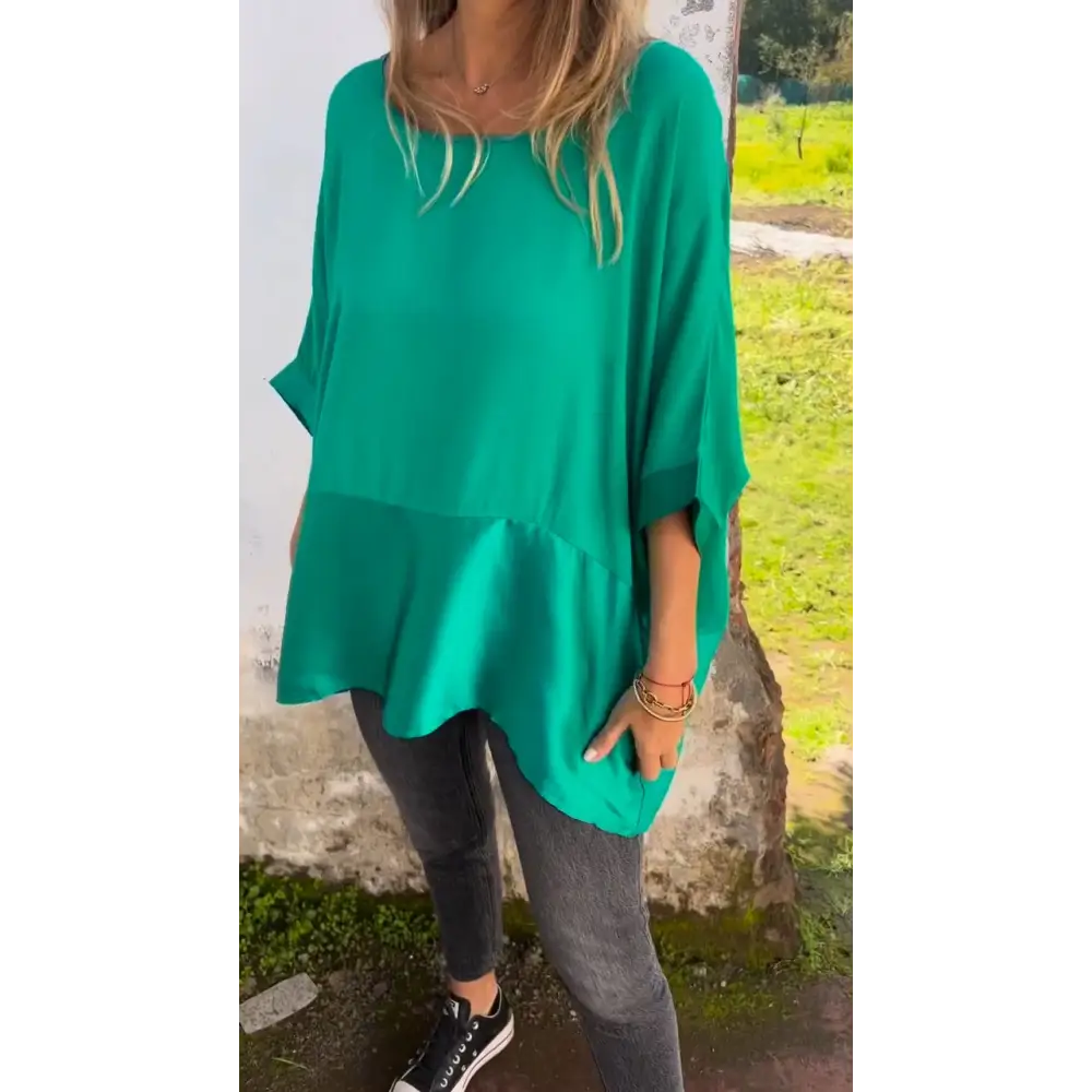 Ruffled Crewneck Blouse – Ziva – Green