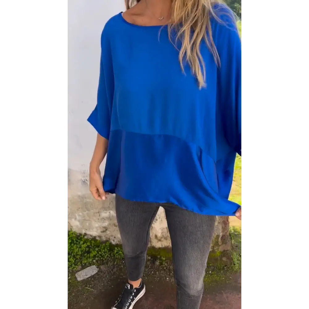 Ruffled Crewneck Blouse – Ziva – Blue