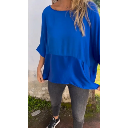 Ruffled Crewneck Blouse – Ziva – Blue