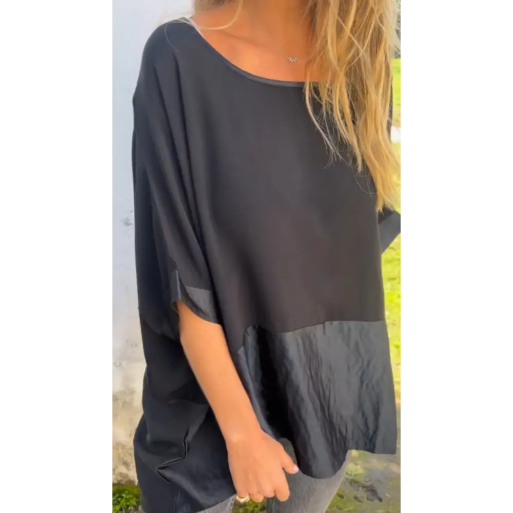 Ruffled Crewneck Blouse – Ziva – Black