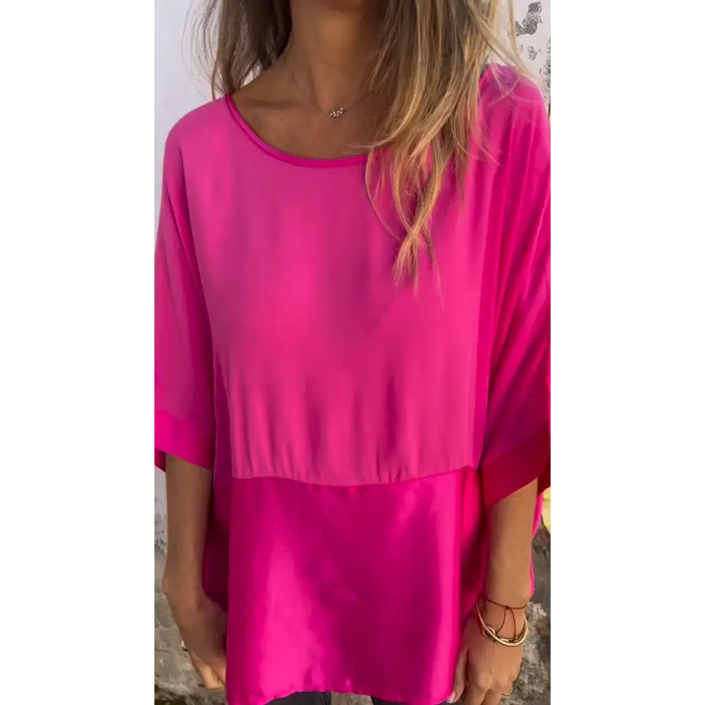 Ruffled Crewneck Blouse – Ziva – Rose Red