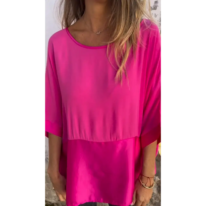 Ruffled Crewneck Blouse – Ziva – Rose Red